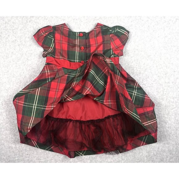 George Baby Dress 12M Red Plaid Check Ruffle Cap Sleeve Bowtie Flare Party Gown - Picture 5 of 15